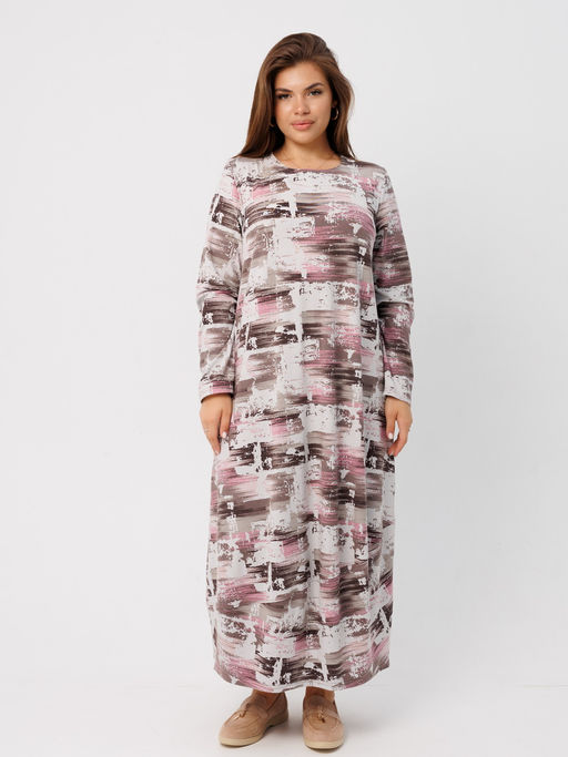 Платье женское П-201 (джерси набивная) Бежевые полусферы