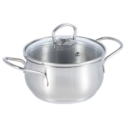 51795 WERNER Набор посуды CASINA из 4 пр. (ковш 14х7,5 см/1,2 л, кастрюля с крышкой 14х7,5 см/1,2 л, сковорода 16х4 см), с индукционным дном. Материал: нержавеющая сталь 18/10. Толщина стенок: 0,6 мм, толщина дна: 3,1 мм.