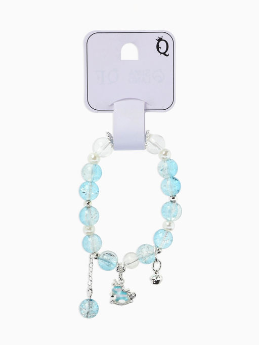 Браслет с подвесками "Сахарный" лошадка, шар №10/8, цвет бело-голубой в серебре