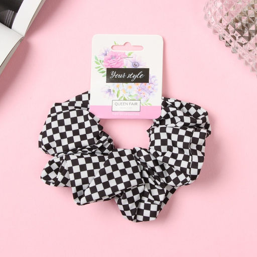 Цена за 2 шт. Резинка для волос «Орбита», клетка мини стиль, 12 см, чёрно-белая