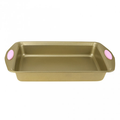 Противень с тефлоновым покрытием 41х26см, h5,5см, с силиконовыми накладками, золотой (Китай)