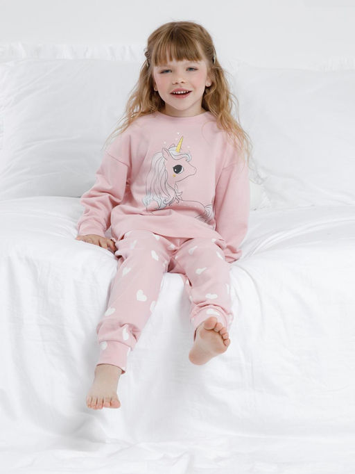 К 1567/розовый жемчуг,сердечки пижама дет