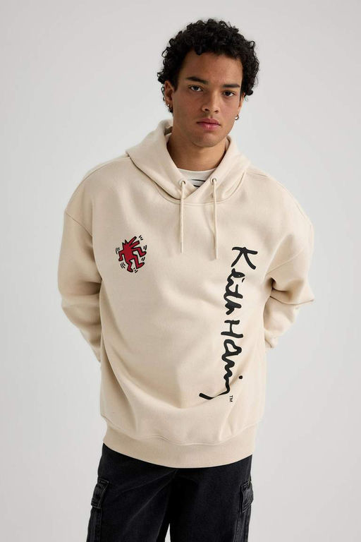 Толстовка с капюшоном и принтом на спине Keith Haring Oversize - Defacto фото 2