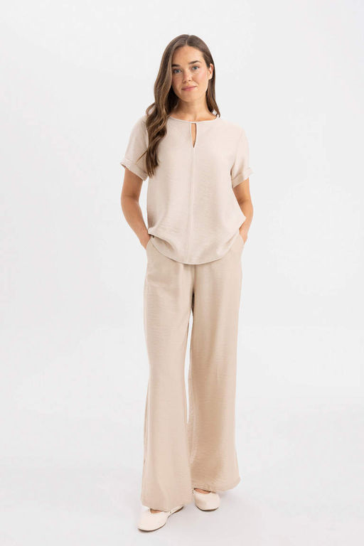 Широкие брюки из льна с широкими штанинами - Defacto фото 2