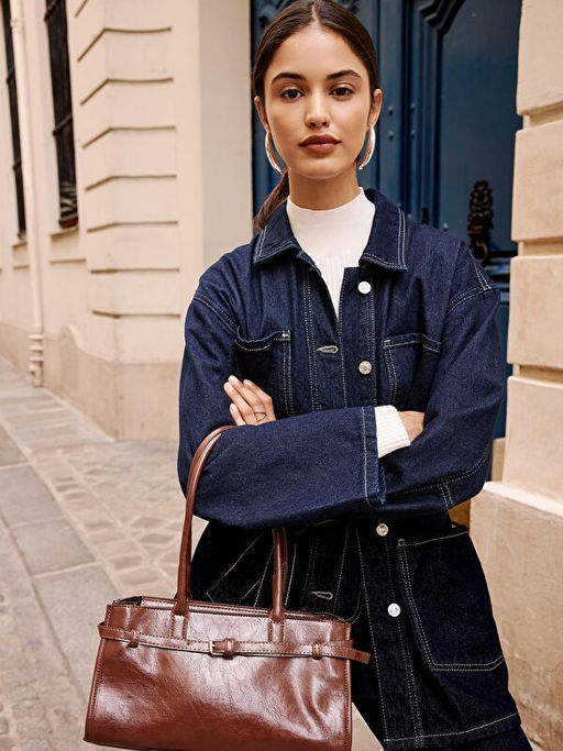 G?mlek Yaka Kad?n Jean Ceket