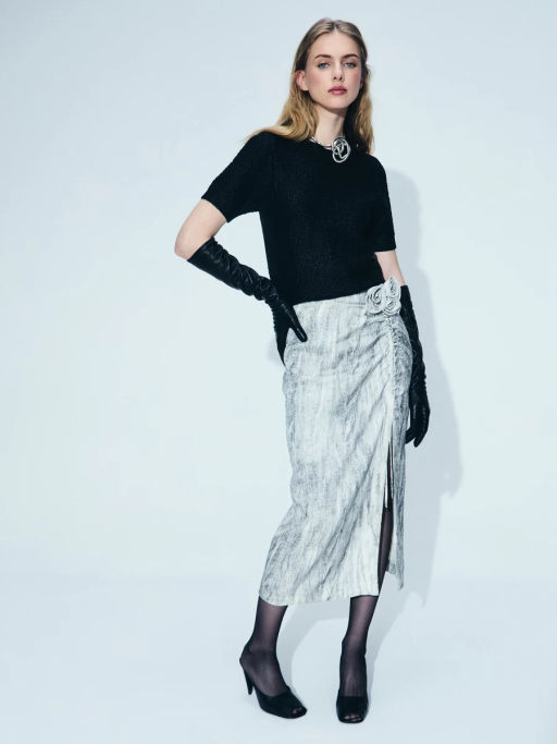 Юбка миди со сборкой и цветами / Zarina