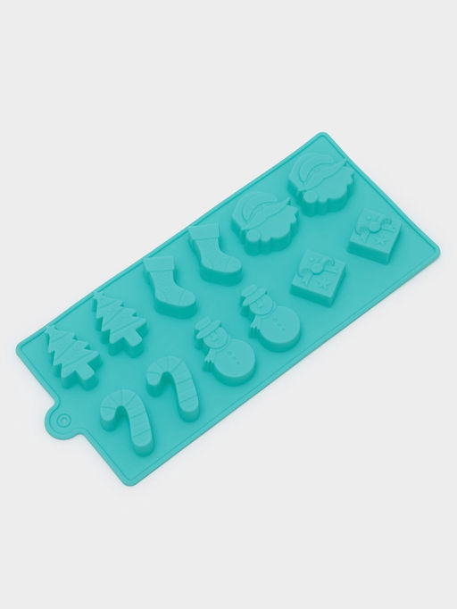 Цена за 2 шт. Форма для конфет и шоколада Доляна Новый год, силикон, 21.5?10 см, 12 ячеек, бирюзовая