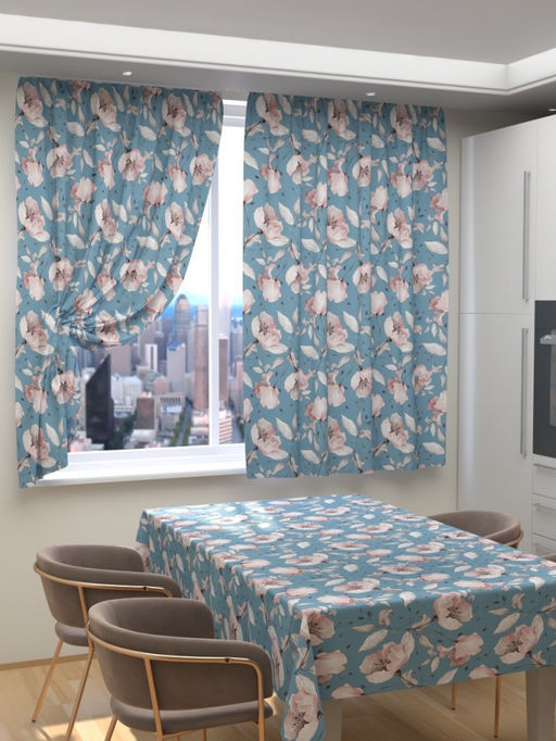 Фотошторы для кухни Цветочные ветви Фотошторы ткань Димаут