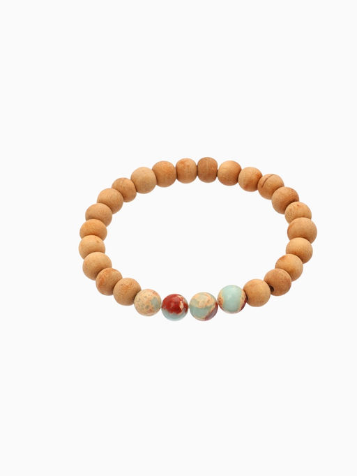 Браслет из сандалового дерева с агатом, длина 18 см, голубой