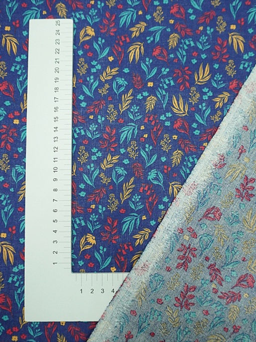 Ситец Цветная флора цв.чернильно-васильковый, ш.0.8м, хлопок-100%, 85гр/м.кв - Купава фото 5