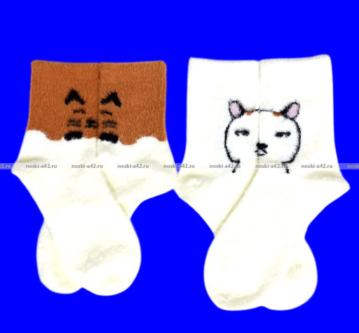 5 ПАР - Байвей термоноски женские ангора НОРКА ШЕРСТЬ "Мордочки" арт. 3561