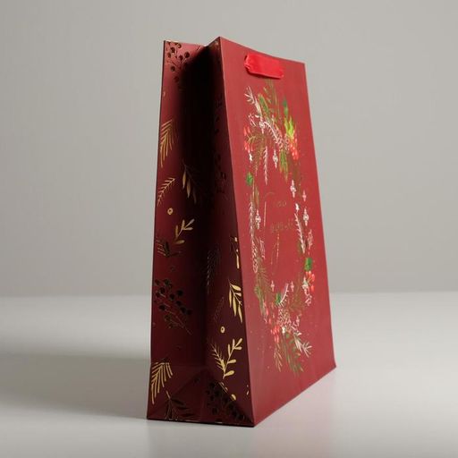 Цена за 6 шт. Пакет подарочный новогодний ламинированный Новогодний веночек, M 26 х 30 х 9 см - Дарите счастье фото 2