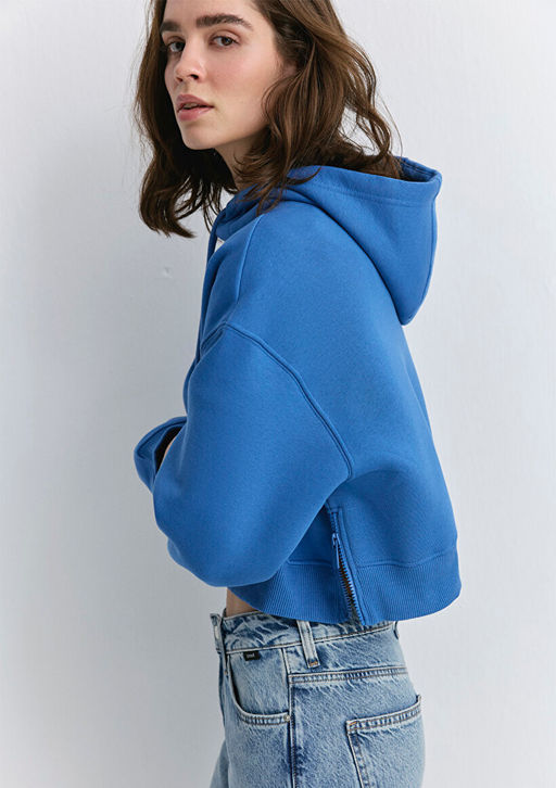 Mavi Patch Logo Kapusonlu Mavi Crop Sweatshirt  фото 2