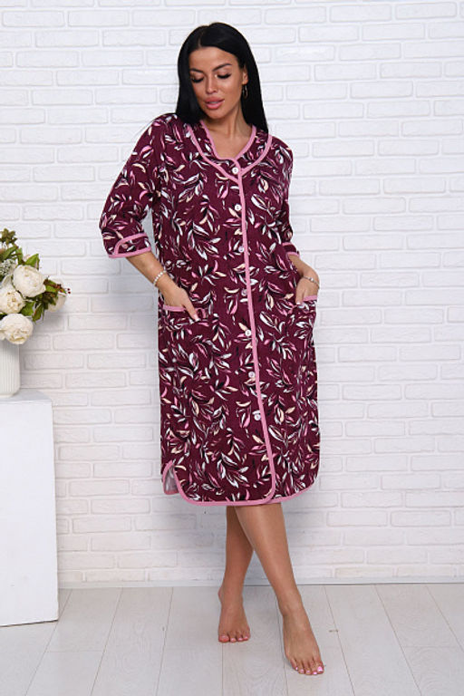Халат женский на пуговицах с карманами, бордо (958-1) - Плиона фото 3