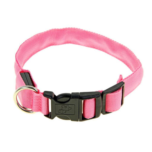 Ошейник с подсветкой Двойная полоса размер S, ОШ 35-43 х 2,5 см 3 режима свечения розовый - Пижон фото 2