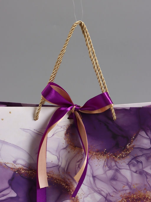 Пакет подарочный ламинированный «Мрамор», фиолетовый с бантиком, 32×25×11 см