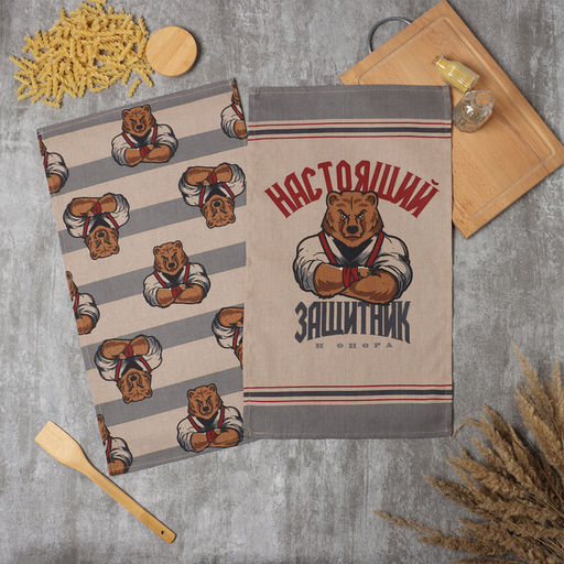 Набор кух. полотенец Доляна Настоящий защитник 2 шт, 35х60 см, рогожка, 100% хл, 160г/м2  фото 9