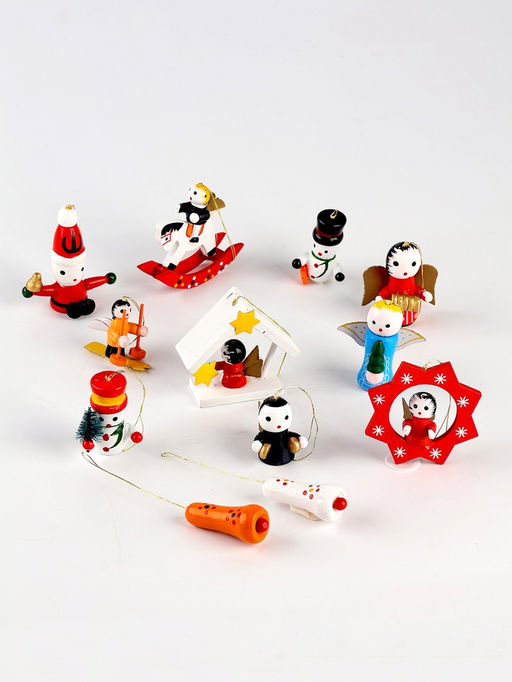 Ёлочные игрушки в подарочной коробке, деревянные, набор 12 шт.