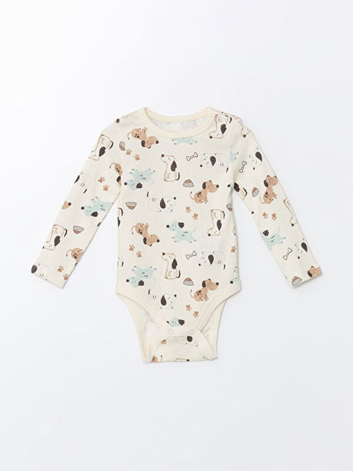 Bisiklet Yaka Bask?l? Erkek Bebek ??t??tl? Bodysuit 3l?