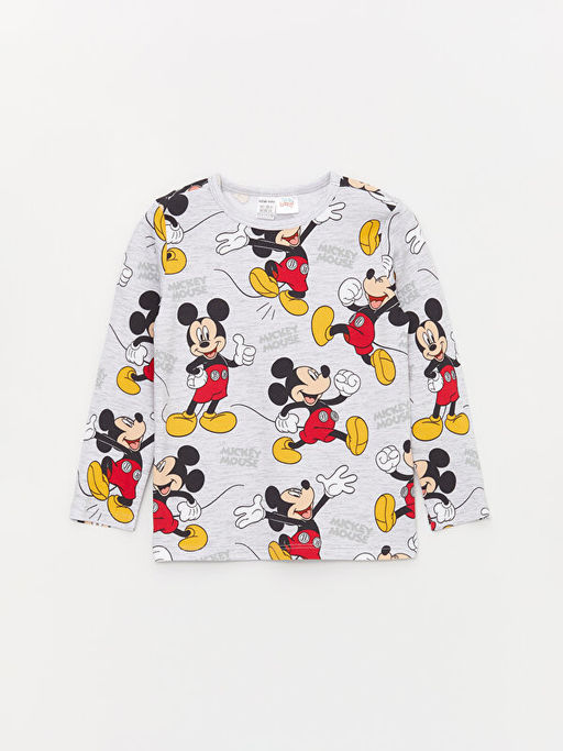 Bisiklet Yaka Uzun Kollu Mickey Mouse Bask?l? Erkek Bebek Pijama Tak?m - Waikiki фото 2
