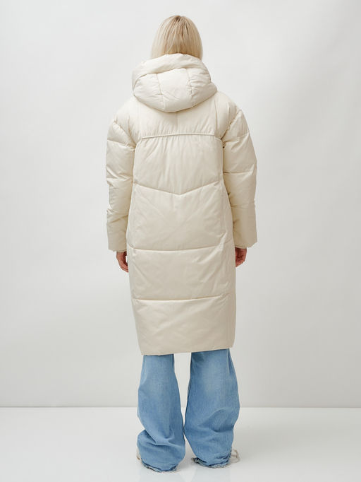 Пальто летучая мышь женское с капюшоном зимнее бежевого цвета 9616B - Mtforce фото 12