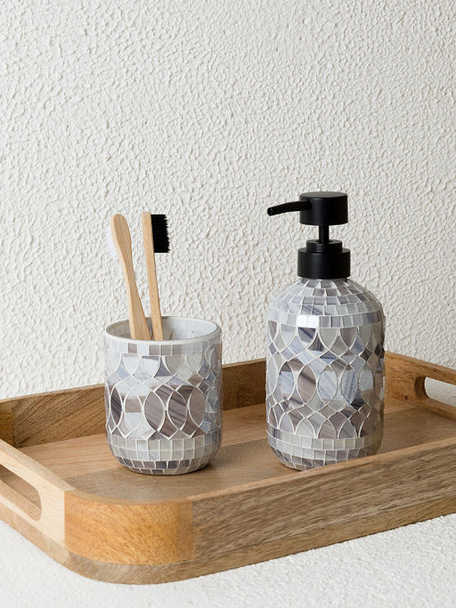 Диспенсер для жидкого мыла 350мл мрамор-серый стекло, пластик АБС - Denastia фото 6