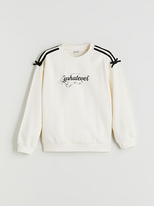 Bisiklet Yaka Bask?l? K?z ?ocuk Sweatshirt