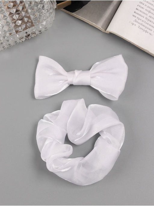 Цена за 6 шт. Набор для волос «Школьница», резинка 10 см, зажим 8 см, классик, белый