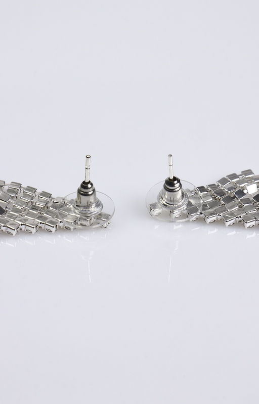 Серьги висячие со стразами Вечное сияние водопад, белые в серебре