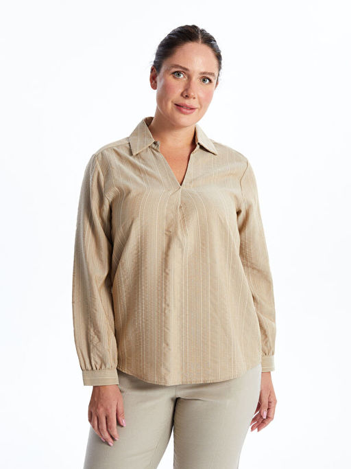 G?mlek Yaka ?izgili Kad?n Bluz