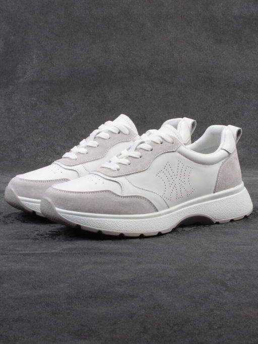 03-YC527-2 WHITE/GRAY Кроссовки женские (натуральная кожа)
