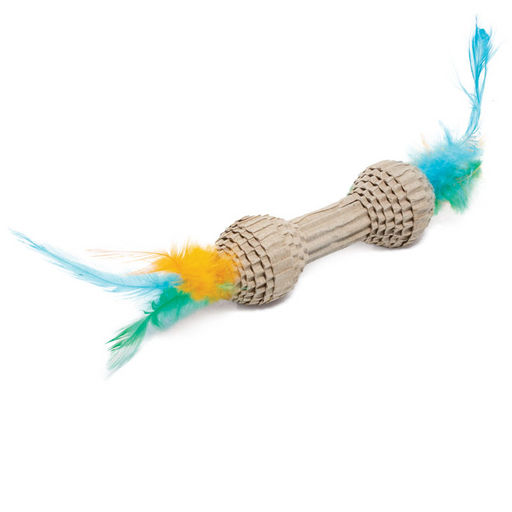 Игрушка для кошек из гофрокартона "Гантель с перьями", 100/200мм, серия NATURAL