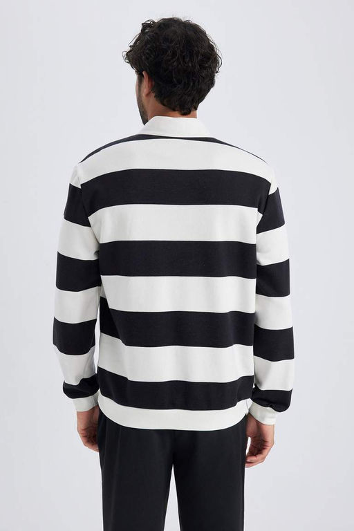 Толстовка в полоску Modern Fit с воротником-поло - Defacto фото 10