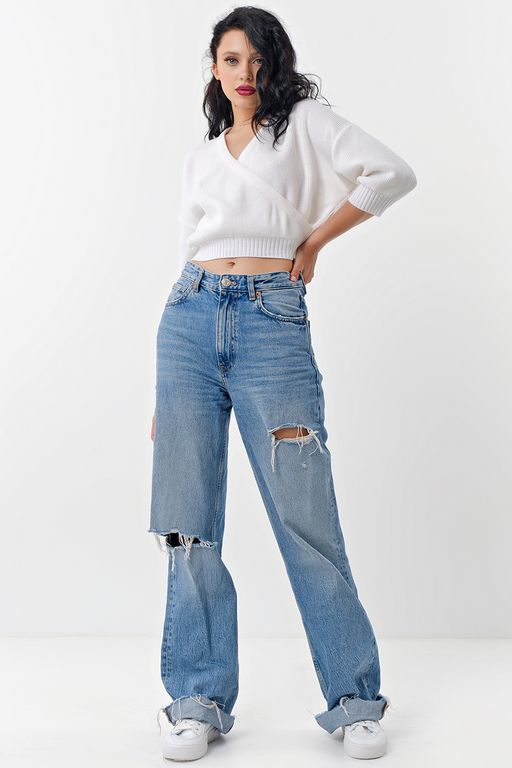 Джемпер укороченный из хлопка белый