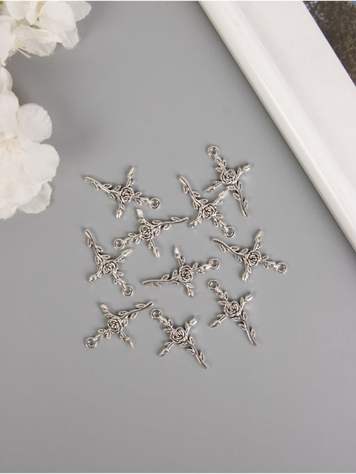 Набор декоративных элементов для творчества Роза и крест, металл под серебро, 10 шт., 3.42.30.2 см