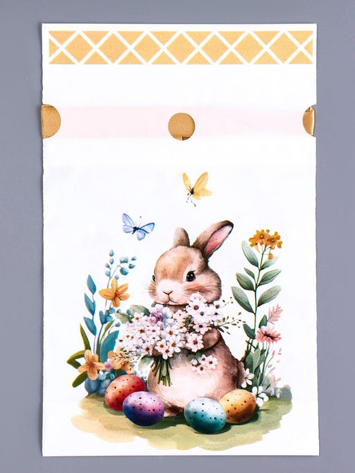 Цена за 50 шт. Пакет полиэтиленовый подарочный «Заяц с цветами», с завязками, 15×23 см МИКС