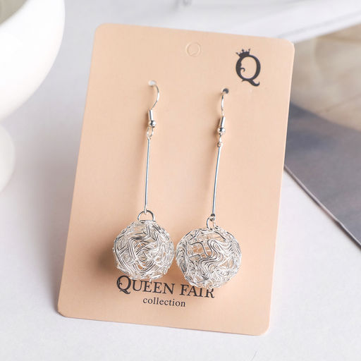 Серьги висячие Шарик переплетение, цвет светлое серебро, 6.5 см