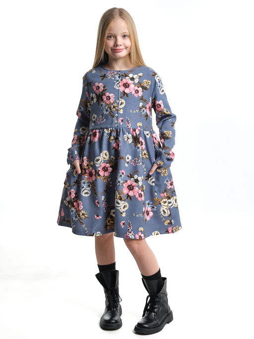 Платье для девочки вельветовое из набивного полотна UD 7844 синие мелкие цветы - Mini maxi фото 16