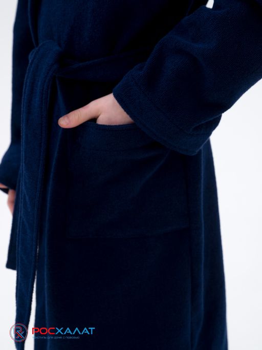 Детский махровый халат с капюшоном темно-синий МЗ-04 (88)
