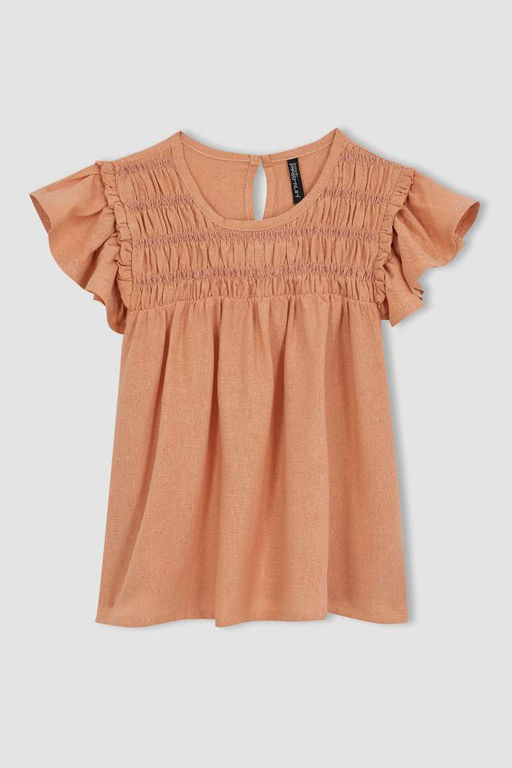 Блузка с короткими рукавами и круглым вырезом для девочек - Defacto фото 10