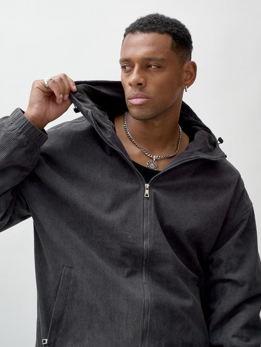 Куртка из вельвета мужская демисезонная темно-серого цвета 25336TC