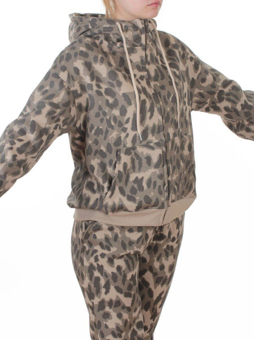 869-3 BEIGE/LEOPARD Костюм спортивный зимний женский (95% хлопок, 5% полиэстер)