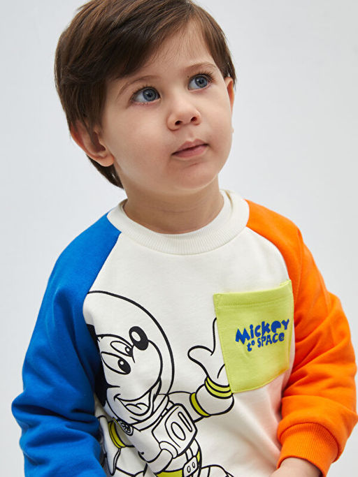 Bisiklet Yaka Uzun Kollu Mickey Mouse Bask?l? Erkek Bebek Sweatshirt - Waikiki фото 2