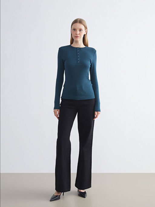 Bisiklet Yaka Fitilli Kad?n Ti??rt