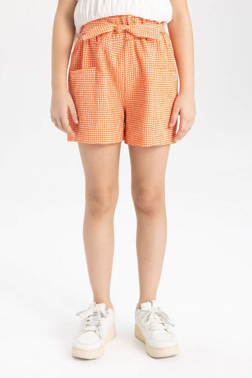 Клетчатые шорты из бумажного пакета для девочек - Defacto фото 4