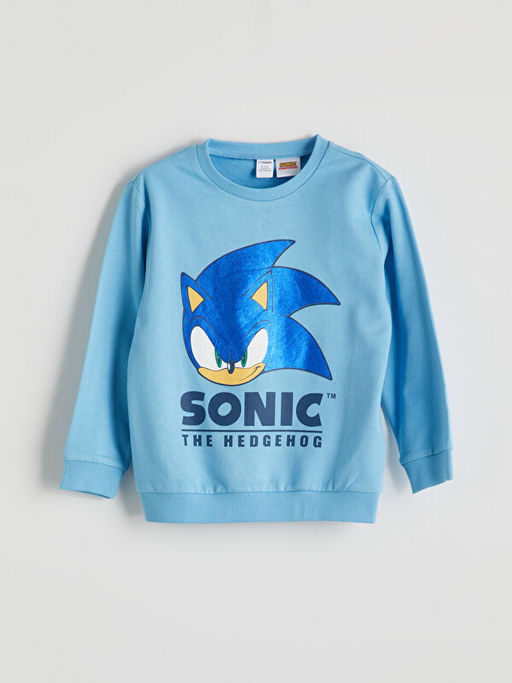 Bisiklet Yaka Sonic Bask?l? Erkek ?ocuk Sweatshirt