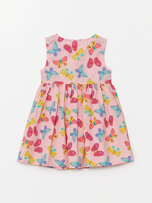 Bisiklet Yaka ?i?ekli Poplin K?z Bebek Elbise