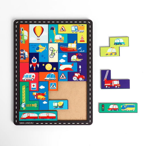 Двусторонний тетрис «‎Транспорт», 19 деталей