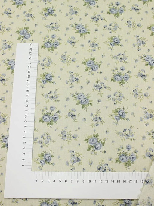 Импорт. хлопок Голубые букетики роз цв.голубой/бежево-оливковый, СОРТ2, ш.1.45м, хлопок-100% - Купава фото 3
