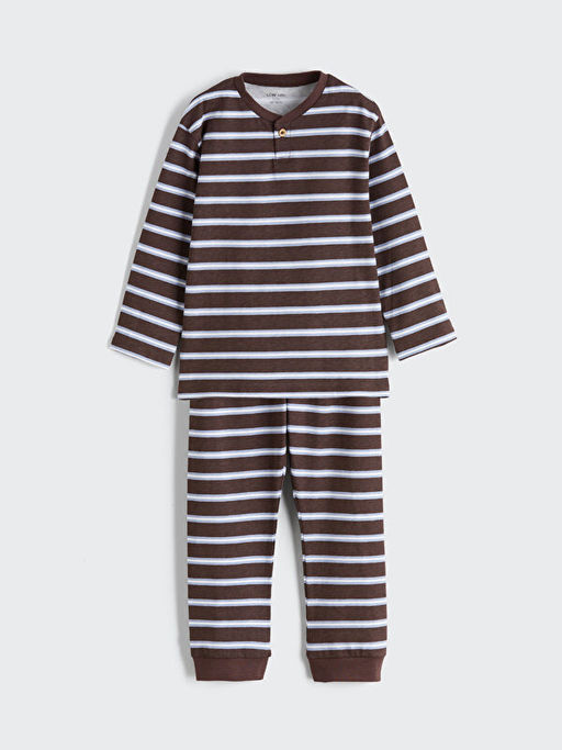 Bisiklet Yaka ?izgili Erkek Bebek Pijama Tak?m?